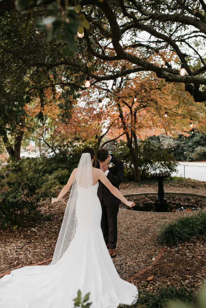 Emotional groom during a first look with his bride