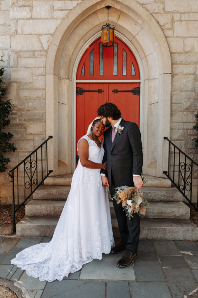 bride and groom on their January wedding day in Anderson, SC