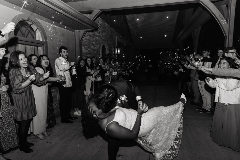 bride and groom sparkler exit at The Oaks Wedding Venue