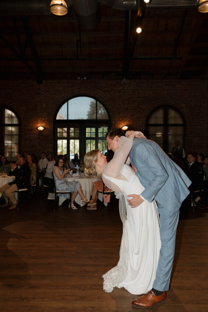 Bride and groom during their wedding reception during at The L in downtown Greenville, SC.