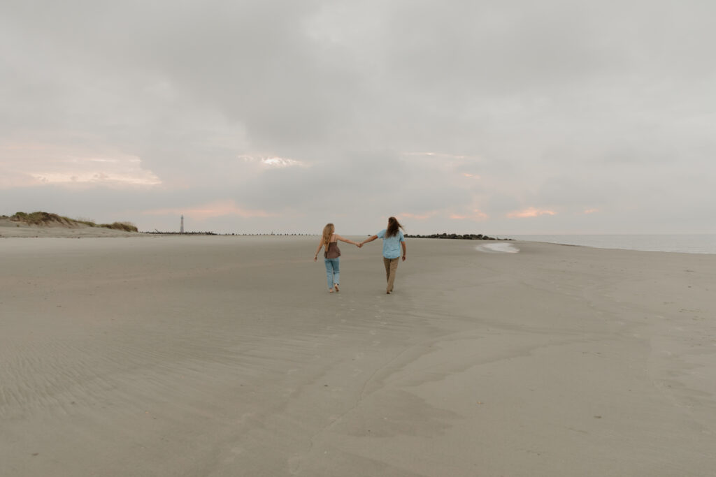 Sunrise engagement session at Folly Beach in South Carolina.