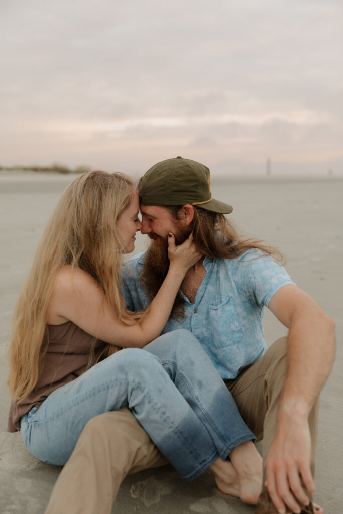 Sunrise engagement session at Folly Beach in South Carolina.