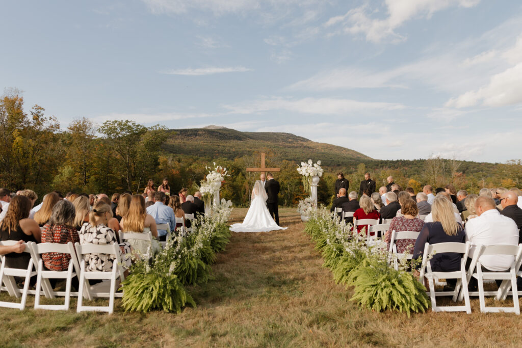 Bride and groom during their fall wedding at Milliken Manor in Southern New Hampshire.
