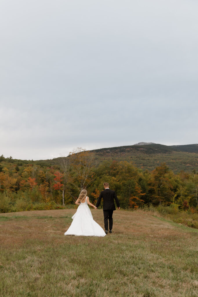 Bride and groom during their fall wedding at Milliken Manor in Southern New Hampshire.